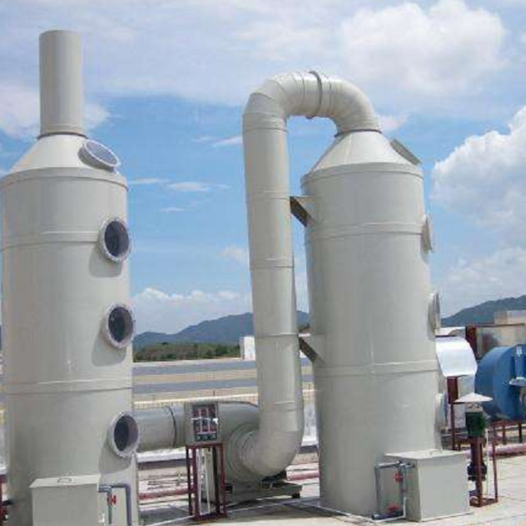  廢氣處理設(shè)備--噴淋塔具有多種型號(hào)，材質(zhì)由PP塑料或不銹鋼組成，常用于酸堿廢氣和臭氣凈化處理，是目前常見的一種高性價(jià)比的廢氣處理設(shè)備。